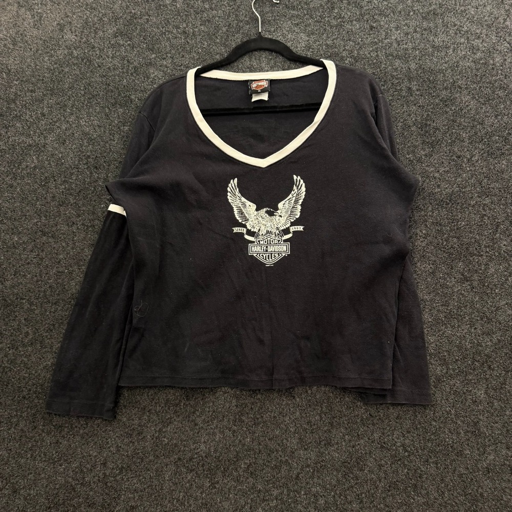 Vintage Harley-Davidson Eagle Long Sleeve Ringer T-Shirt Black XL 2007 Milwaukee